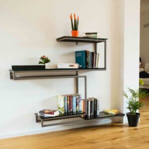 Libreria a Parete “LineaAria” – Concept modulare in Metallo & Vetro, disegnata su misura